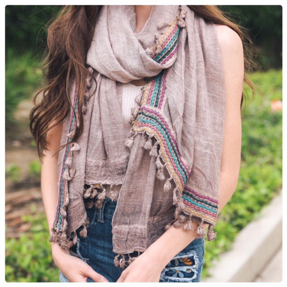 Rosewood Boho Woven Embroidery Scarf - Picture 3 of 5